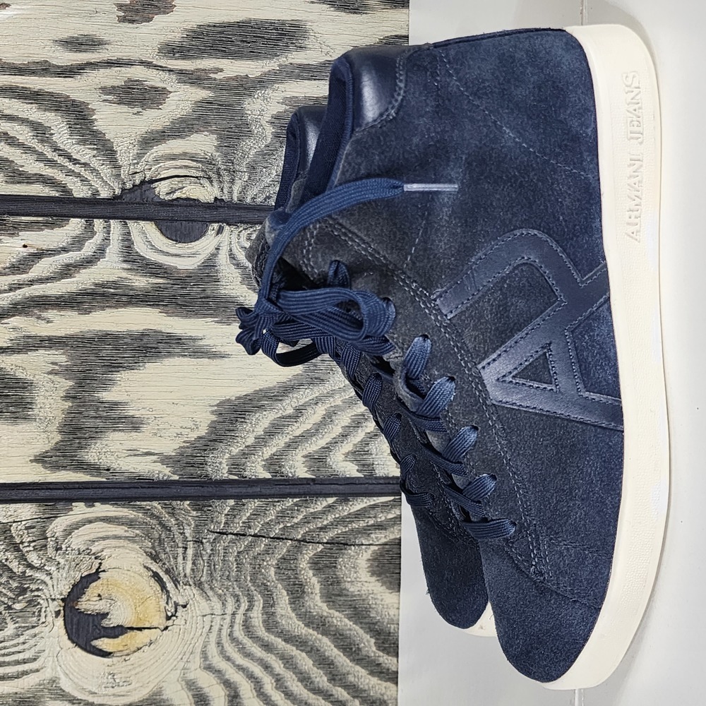 Armani Jeans AJ Logo Blue Mens Size US 8.5 High Top Sneakers RN 103723